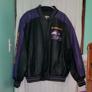 Vintage 90s 58 Sports Minnesota Vikings Leather Bomber Jacket